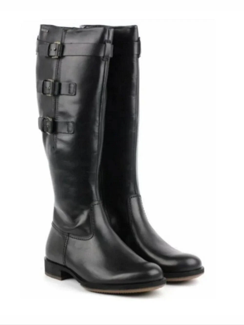 Ecco Goretex $300 Tall Boots Women 38 Black Leather Knee Boots 8 Saunter
